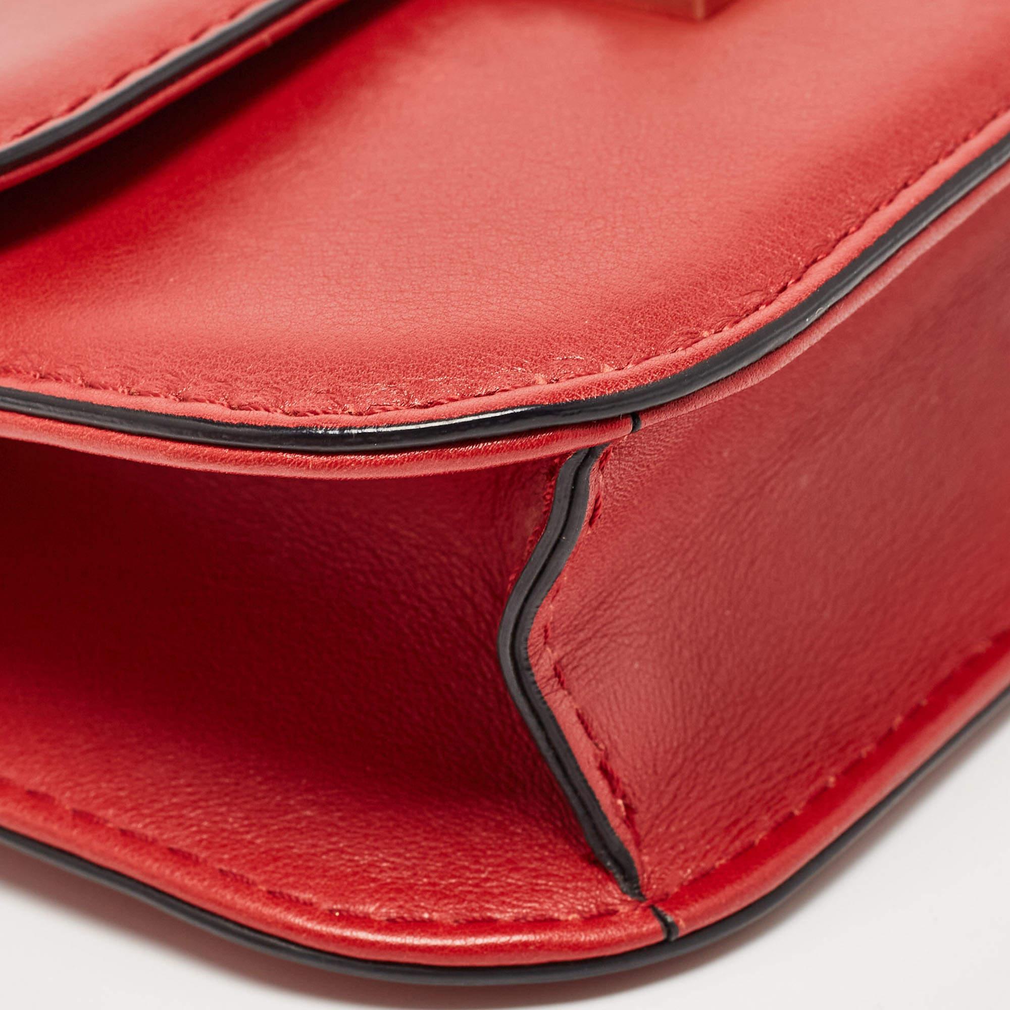 Valentino Red Leather Small Rockstud Glam Lock Flap Bag For Sale 1