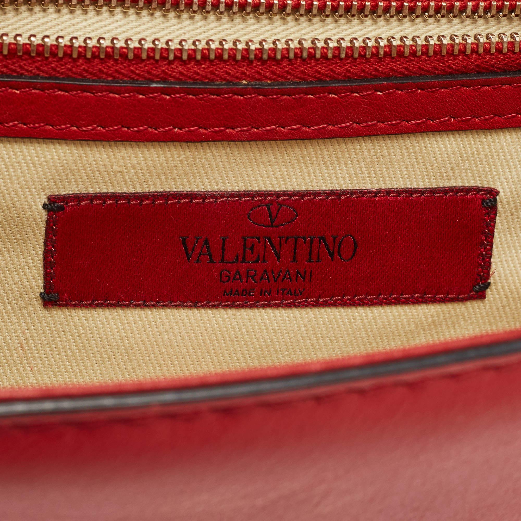 Valentino Red Leather Small Rockstud Glam Lock Flap Bag For Sale 4