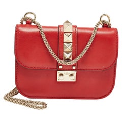 Valentino Rotes Leder Kleine Rockstud Glam Lock Flap Tasche