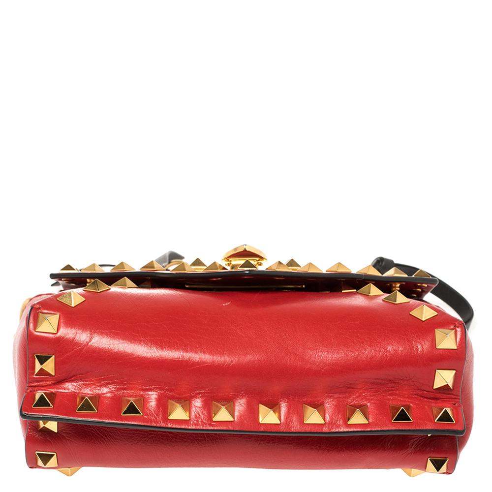 Women's Valentino Red Leather Small Rockstud Hype Shoulder Bag