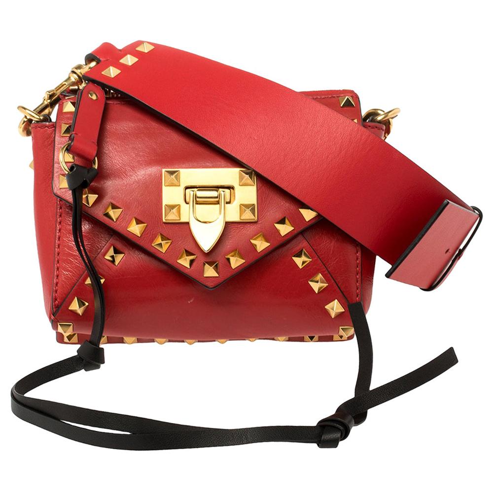 Valentino Red Leather Small Rockstud Hype Shoulder Bag