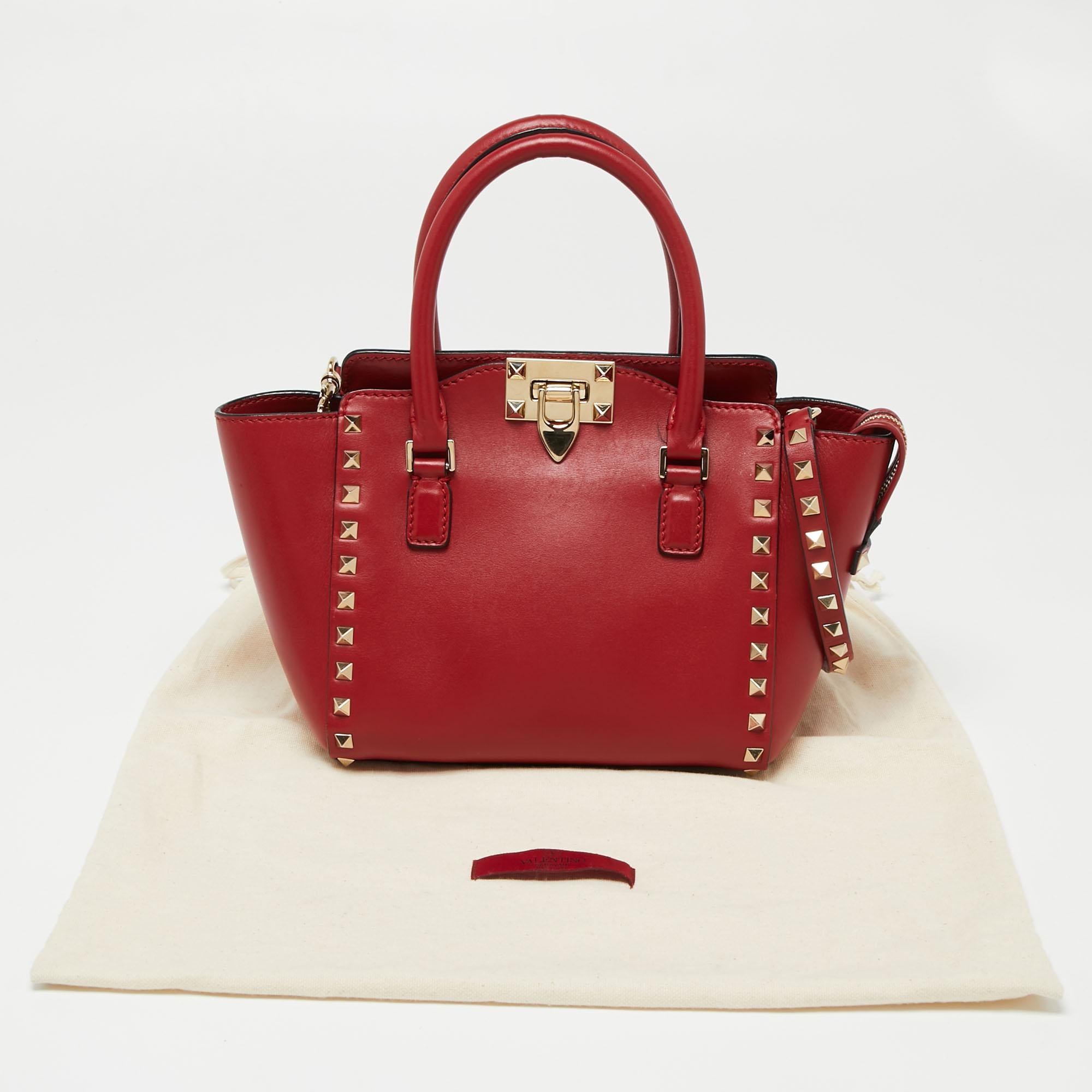 Valentino Red Leather Small Rockstud Tote 8