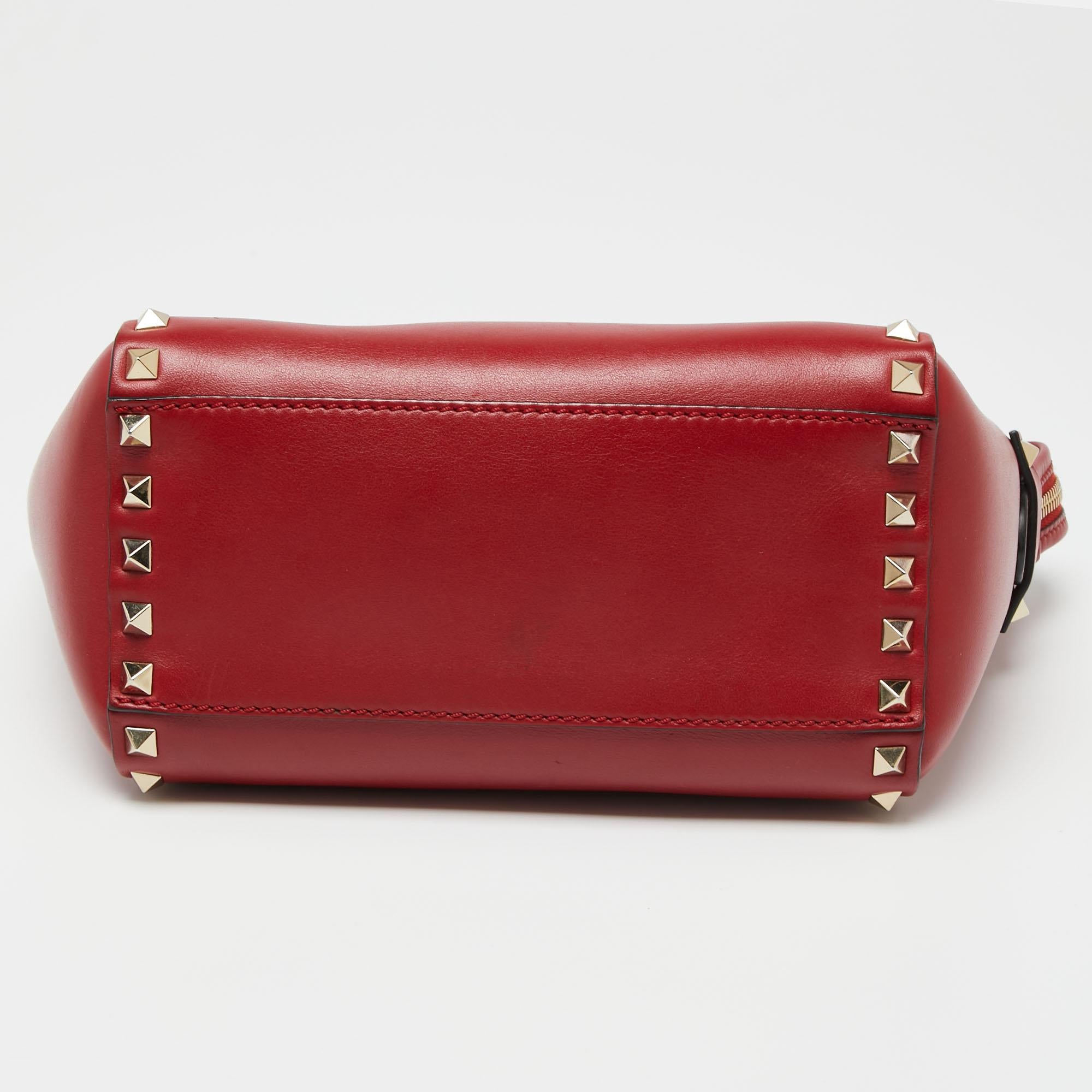 Valentino Red Leather Small Rockstud Tote 1