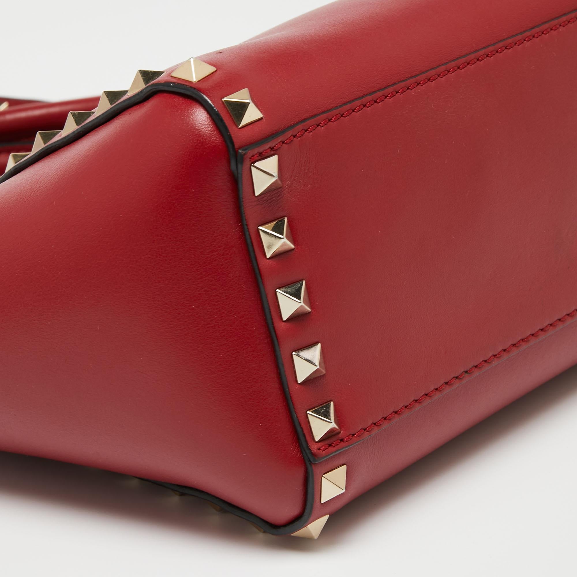 Valentino Red Leather Small Rockstud Tote 2
