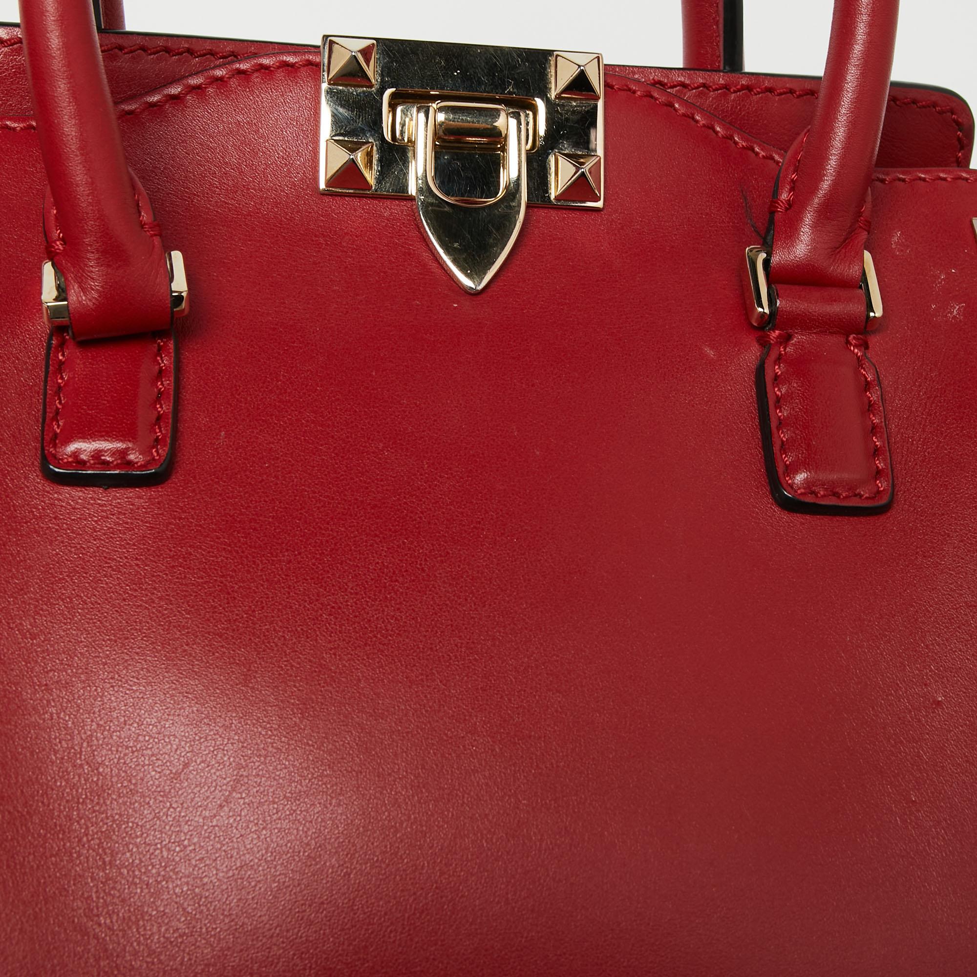 Valentino Red Leather Small Rockstud Tote 5