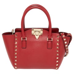 Valentino Red Leather Small Rockstud Tote