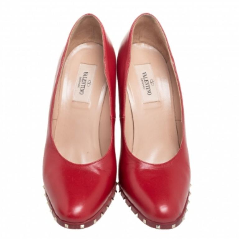 Valentino escarpins à talons bloc Soul Rockstud en cuir rouge, taille 37,5 1