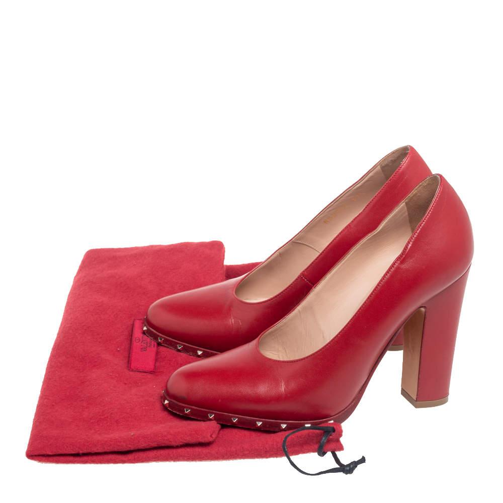 Valentino Red Leather Soul Rockstud Block Heel Pumps Size 37.5 3