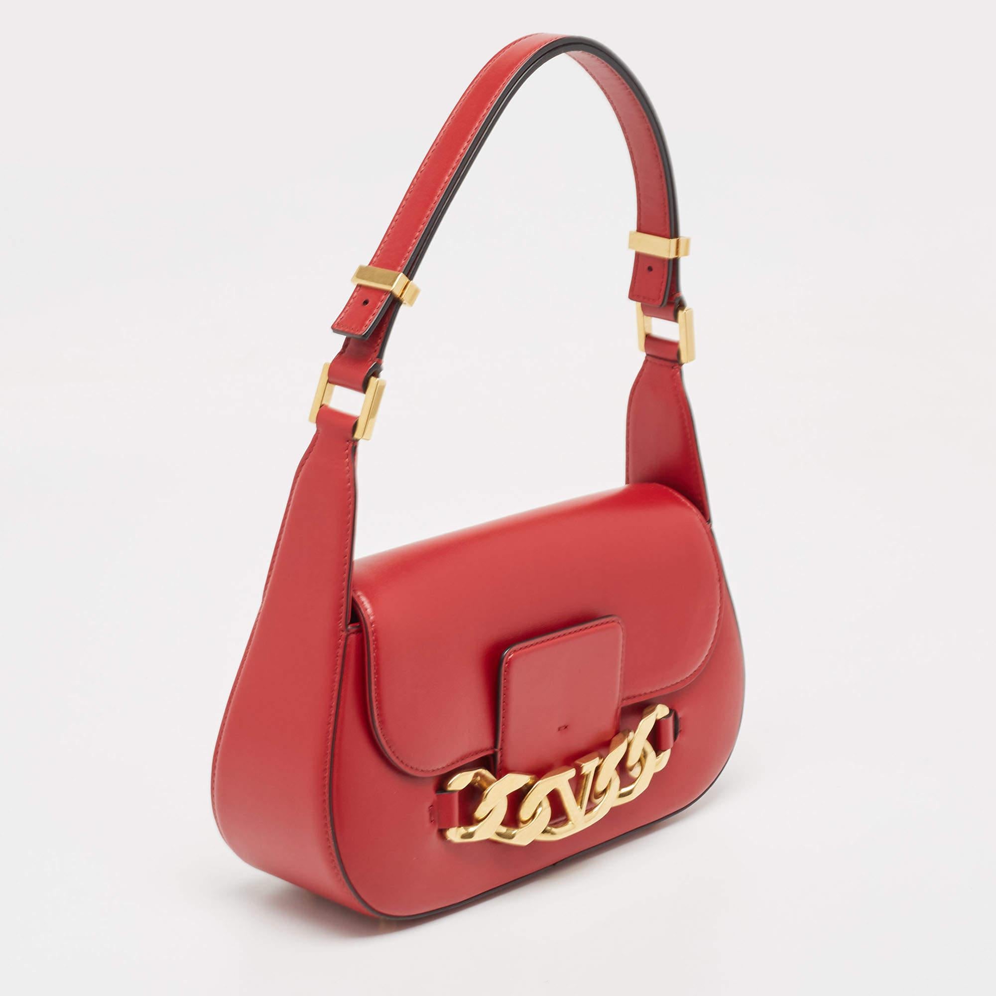Valentino Red Leather VLogo Chain Bag 8