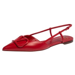 Valentino Red Leather VLogo Slingback Flat Sandals Size 38.5
