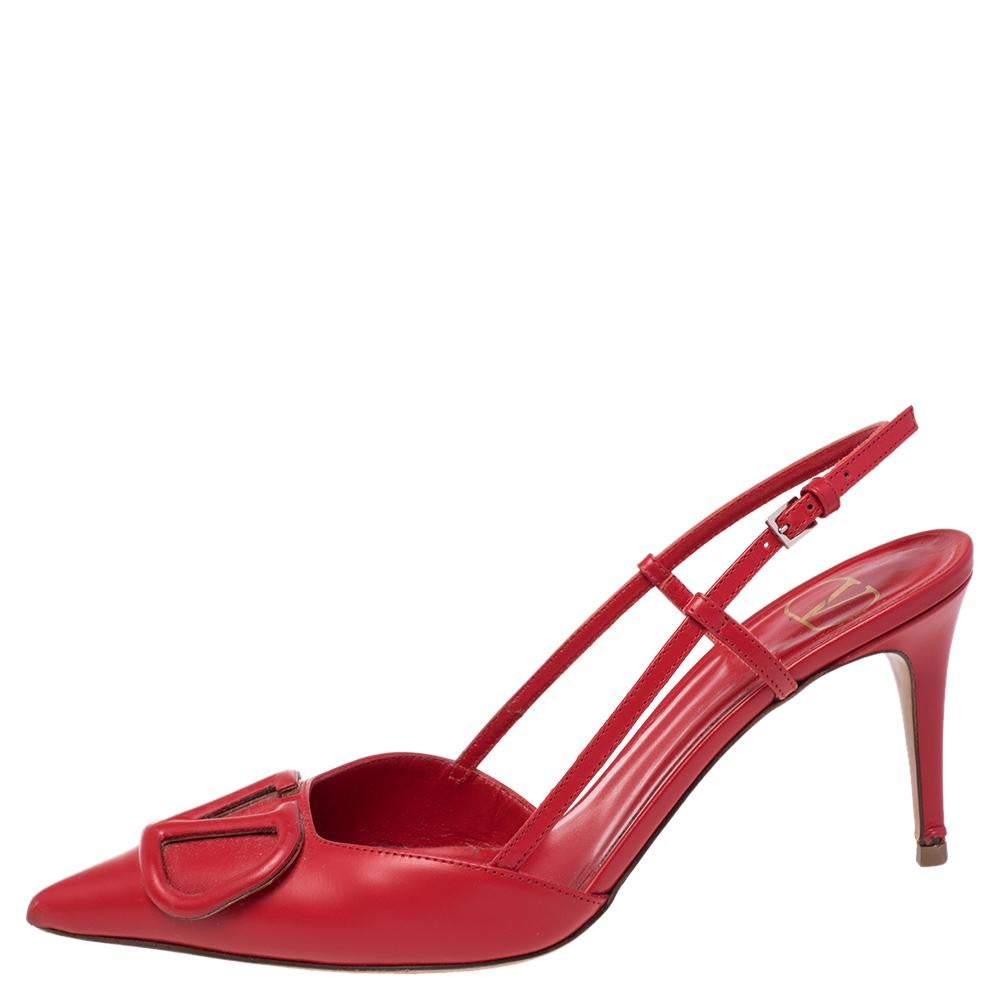 Valentino Red Leather Vlogo Slingback Sandals Size 36 1