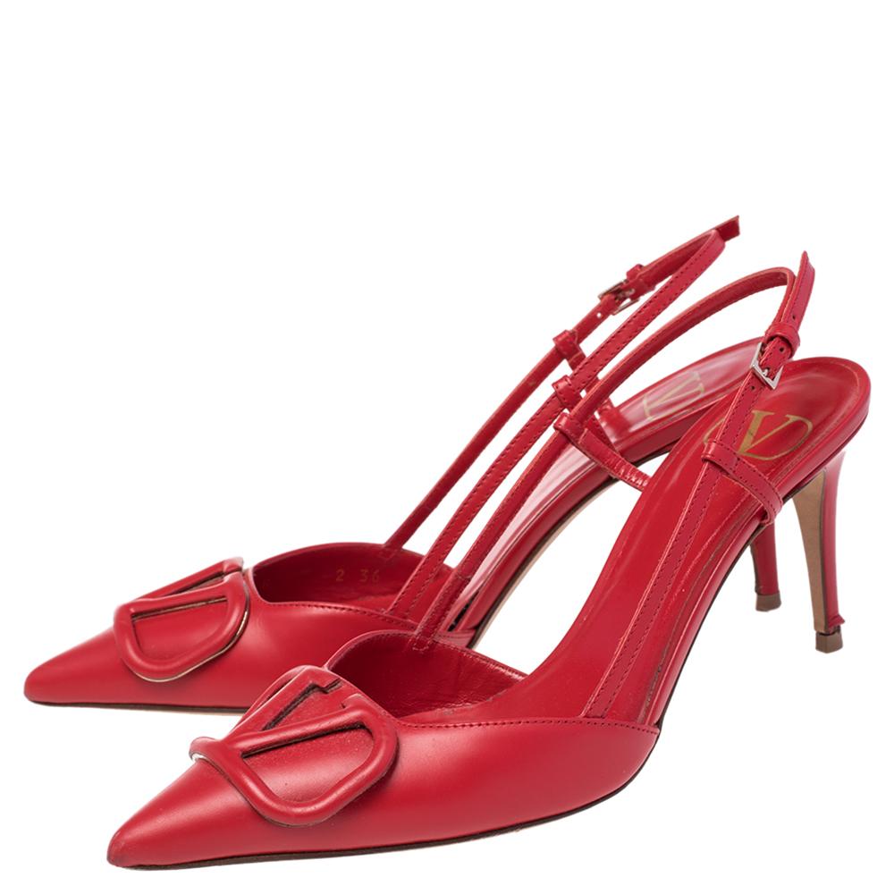 Valentino Red Leather Vlogo Slingback Sandals Size 36 4
