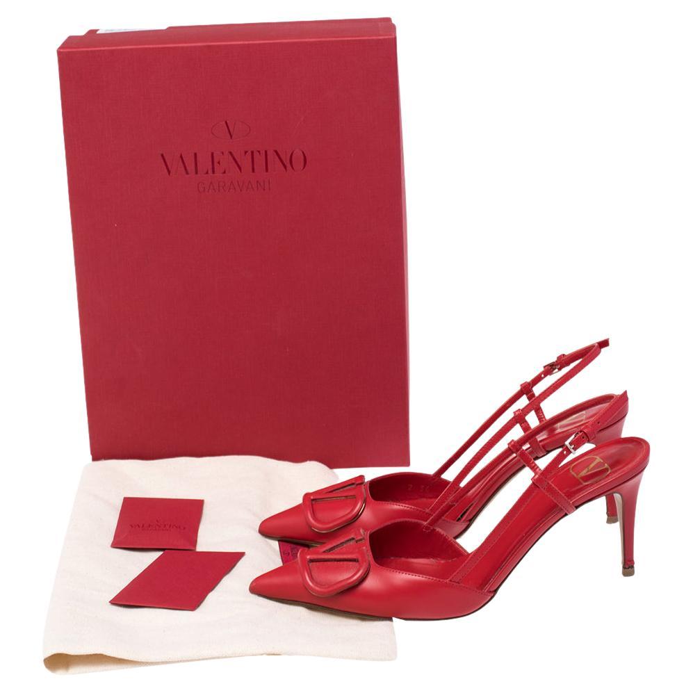 Valentino Red Leather Vlogo Slingback Sandals Size 36 5