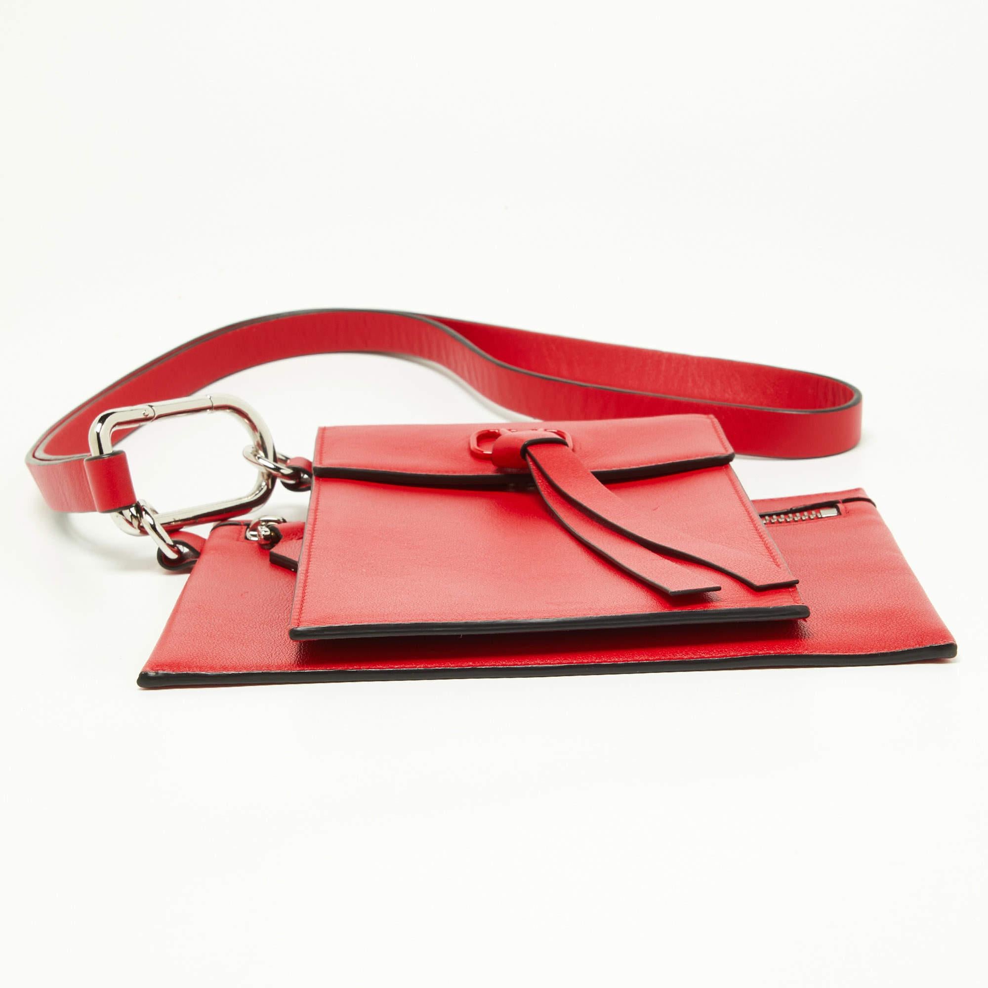 Valentino Red Leather VRing Double Wristlet Pouch 2