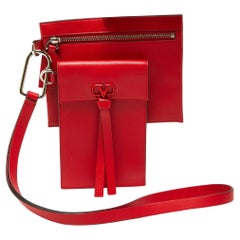 Valentino Red Leather VRing Double Wristlet Pouch