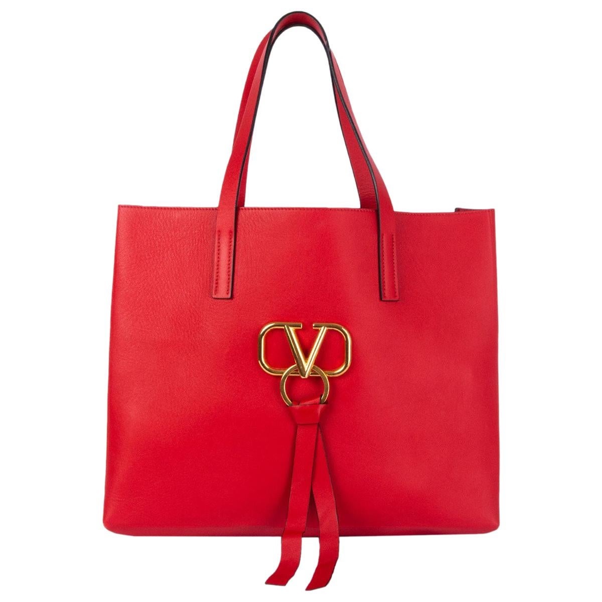 VALENTINO red leather VRING LARGE TOTE Bag