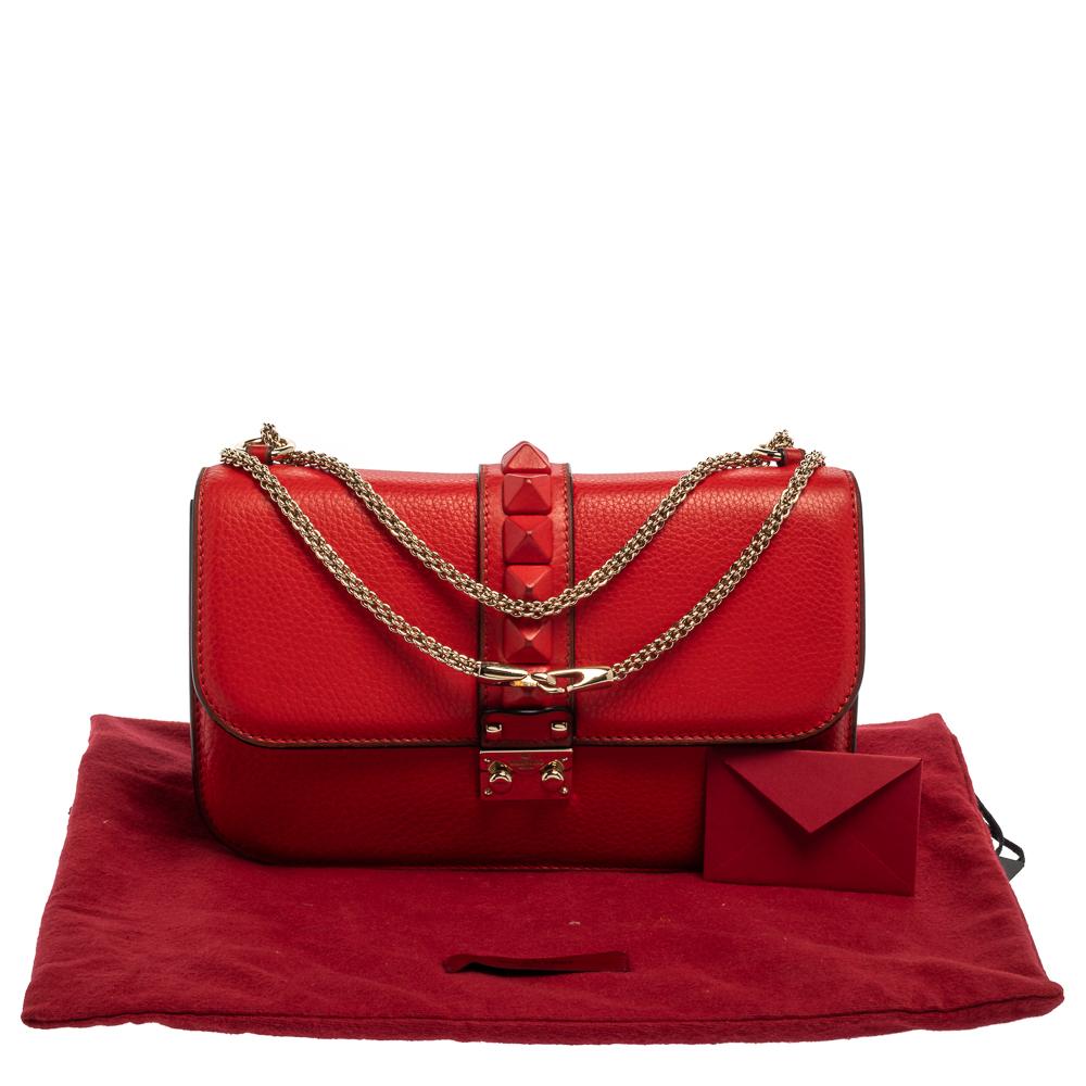 Valentino Red Lipstick Leather Medium Rockstud Glam Lock Flap Bag 4