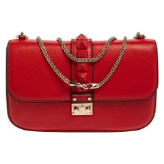 Valentino Red Lipstick Leather Medium Rockstud Glam Lock Flap Bag
