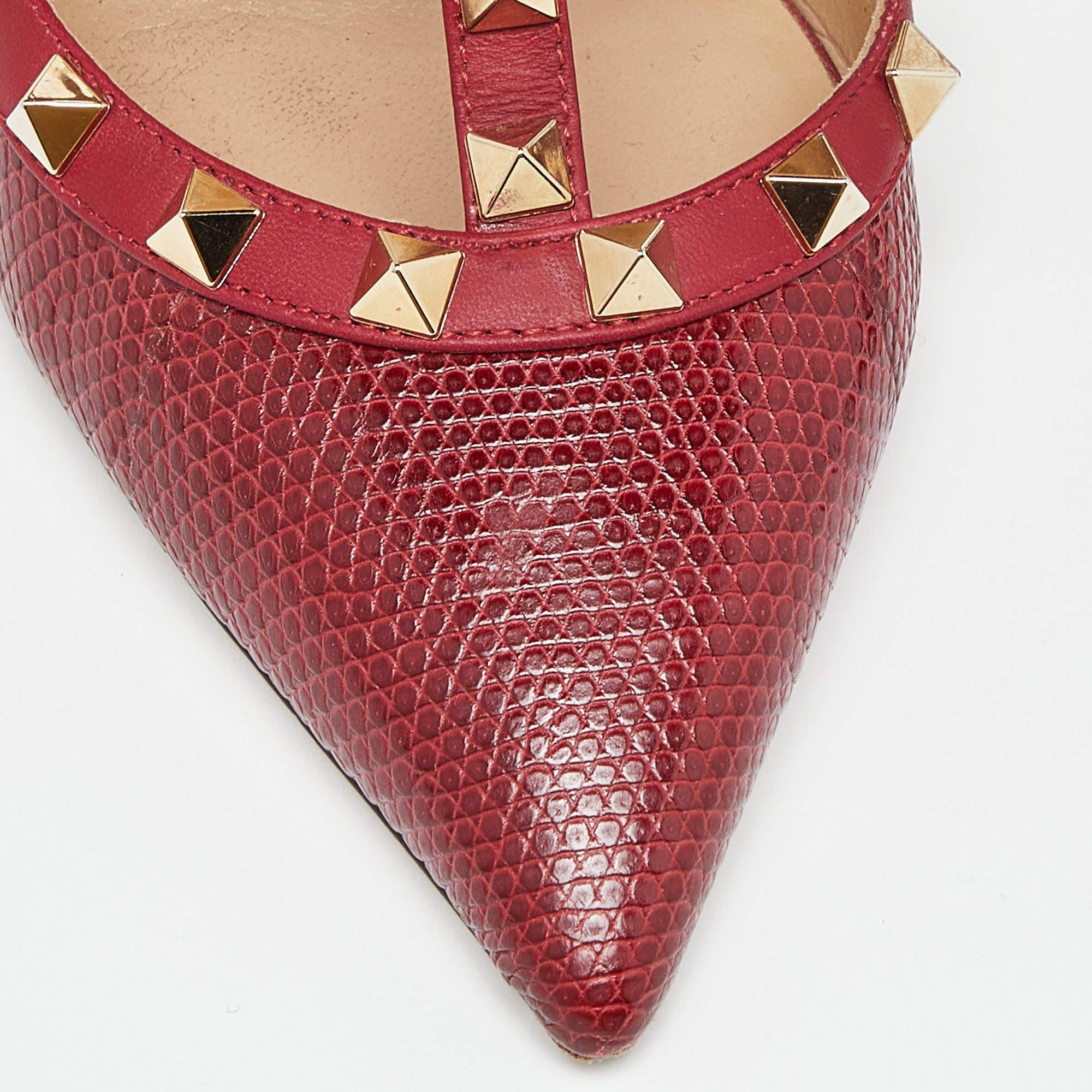 Valentino Red Lizard and Leather Rockstud Pumps Size 37.5 2