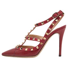 Valentino Red Lizard and Leather Rockstud Pumps Size 37.5