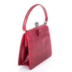 VALENTINO red LIZARD Frame Top Handle Evening Bag
