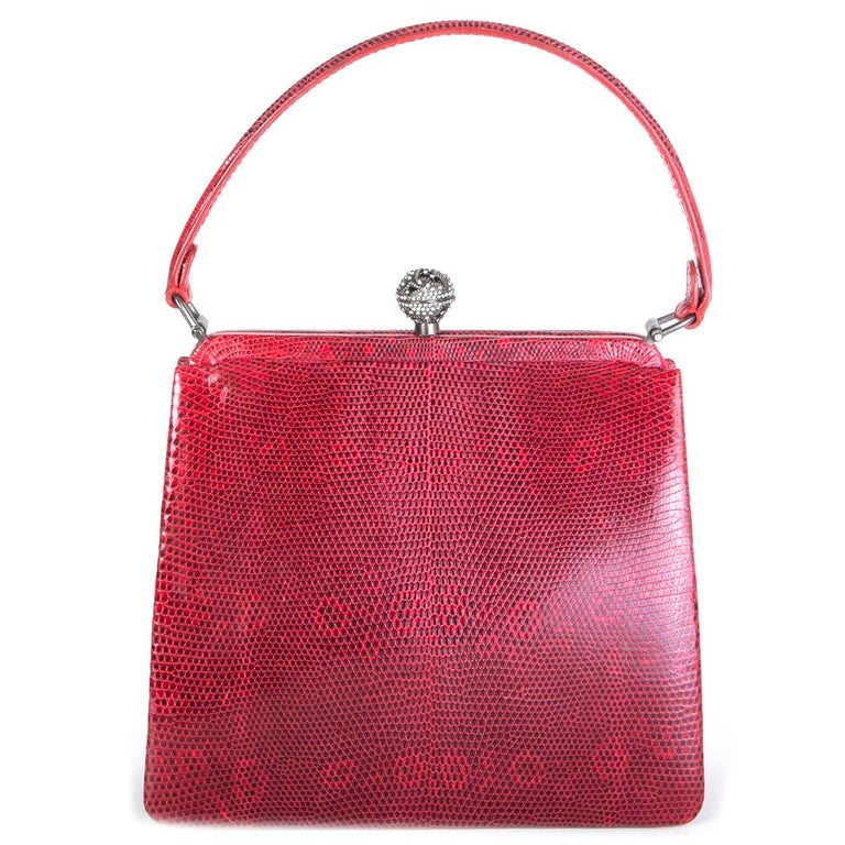 VALENTINO red LIZARD Frame Top Handle Evening Bag For Sale at 1stDibs