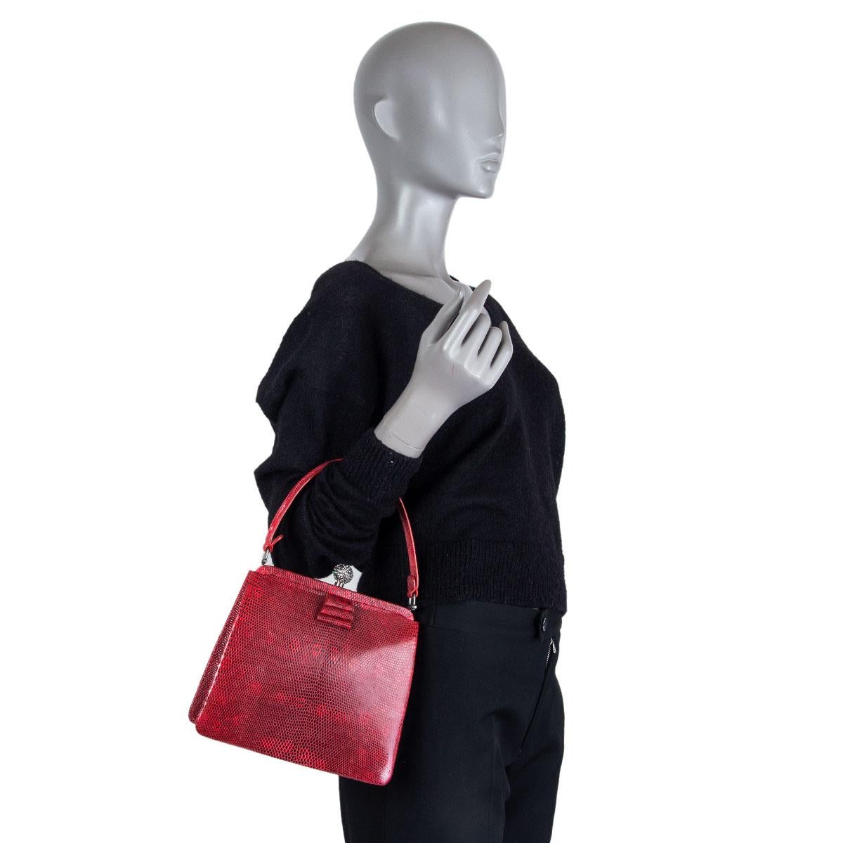 Women's VALENTINO red LIZARD Frame Top Handle Evening Bag