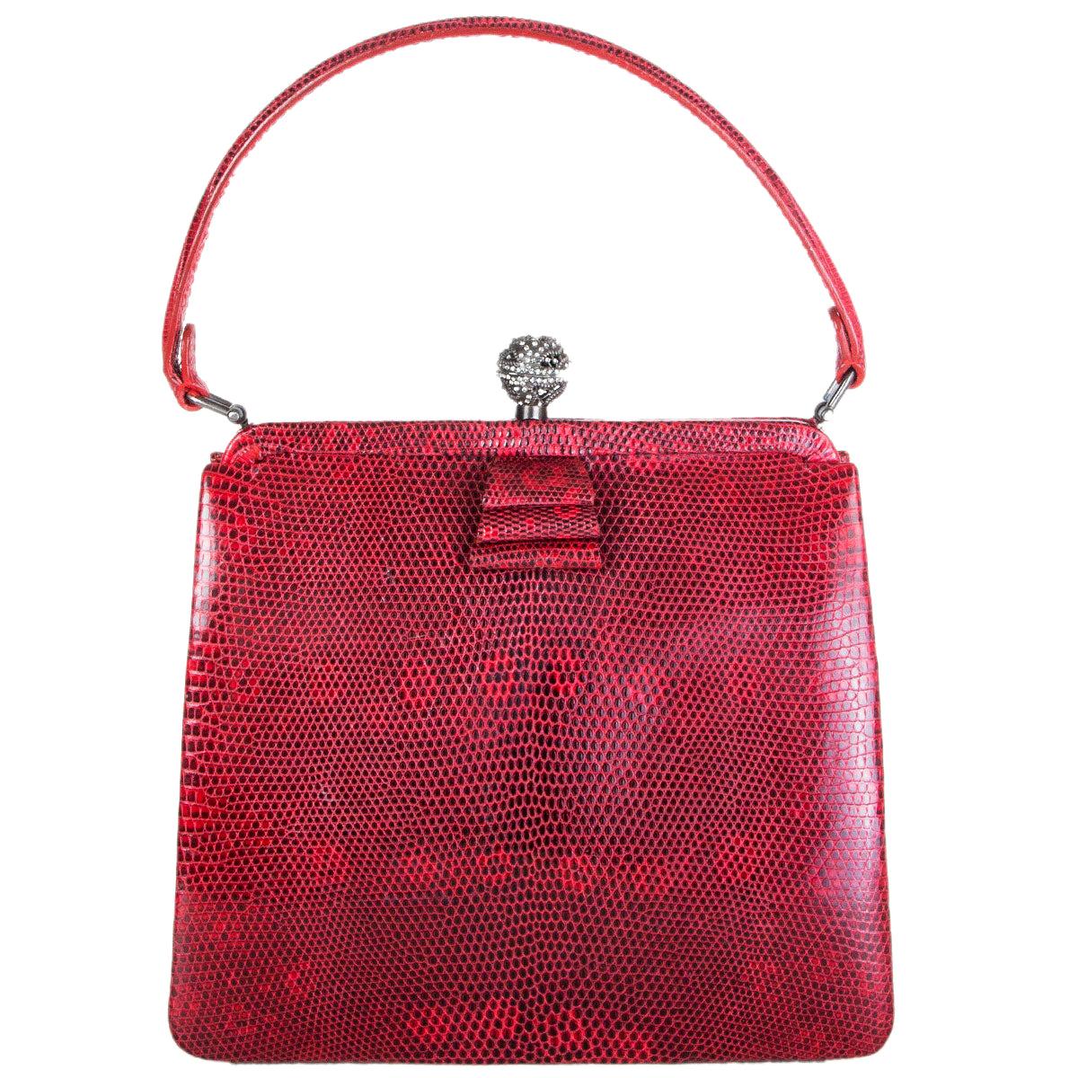 VALENTINO red LIZARD Frame Top Handle Evening Bag