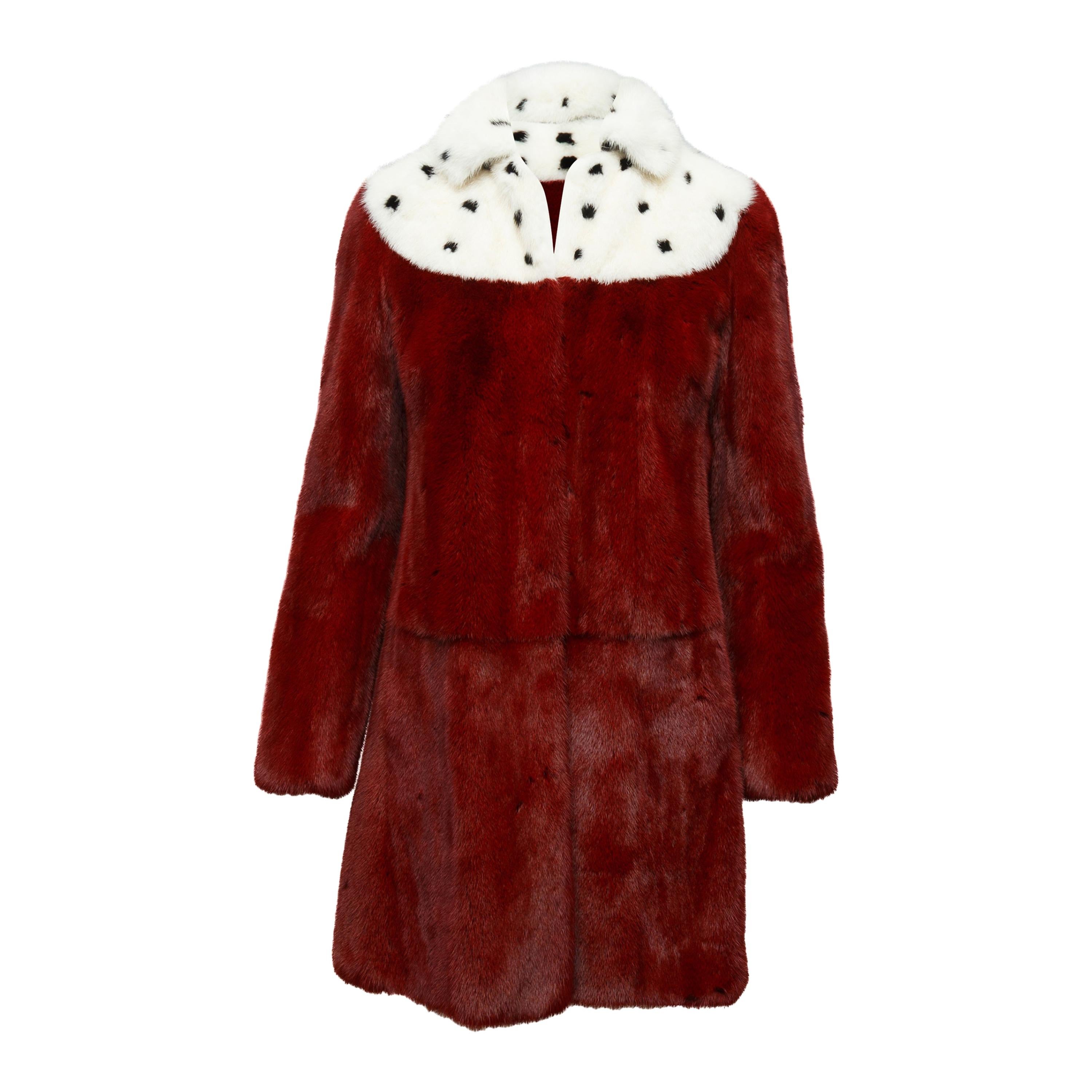 Valentino Red & Multicolor Long Mink Coat