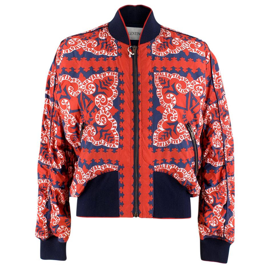 Valentino red and navy logo print bomber jacket SIZE 40 Italy at 1stDibs