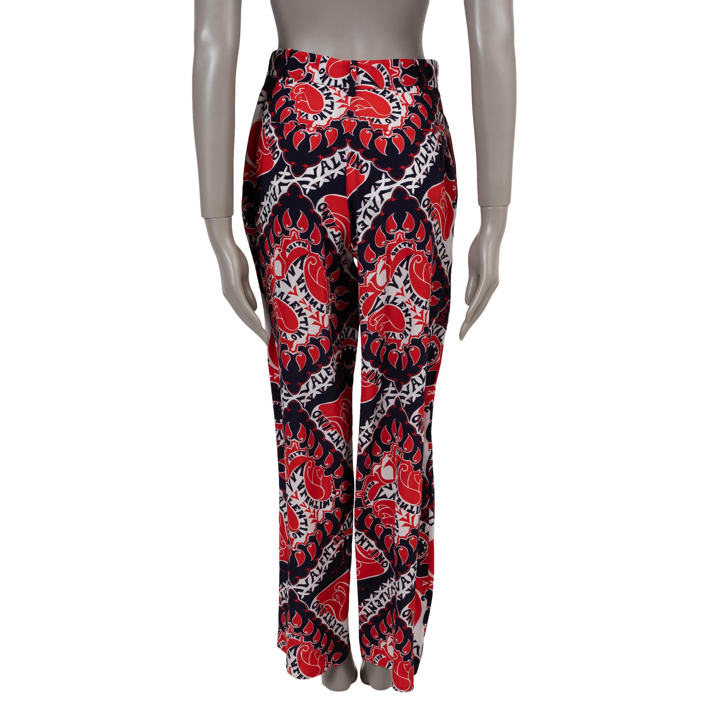 Brown VALENTINO red navy white silk 2022 MANIFESTO STRAIGHT Pants S