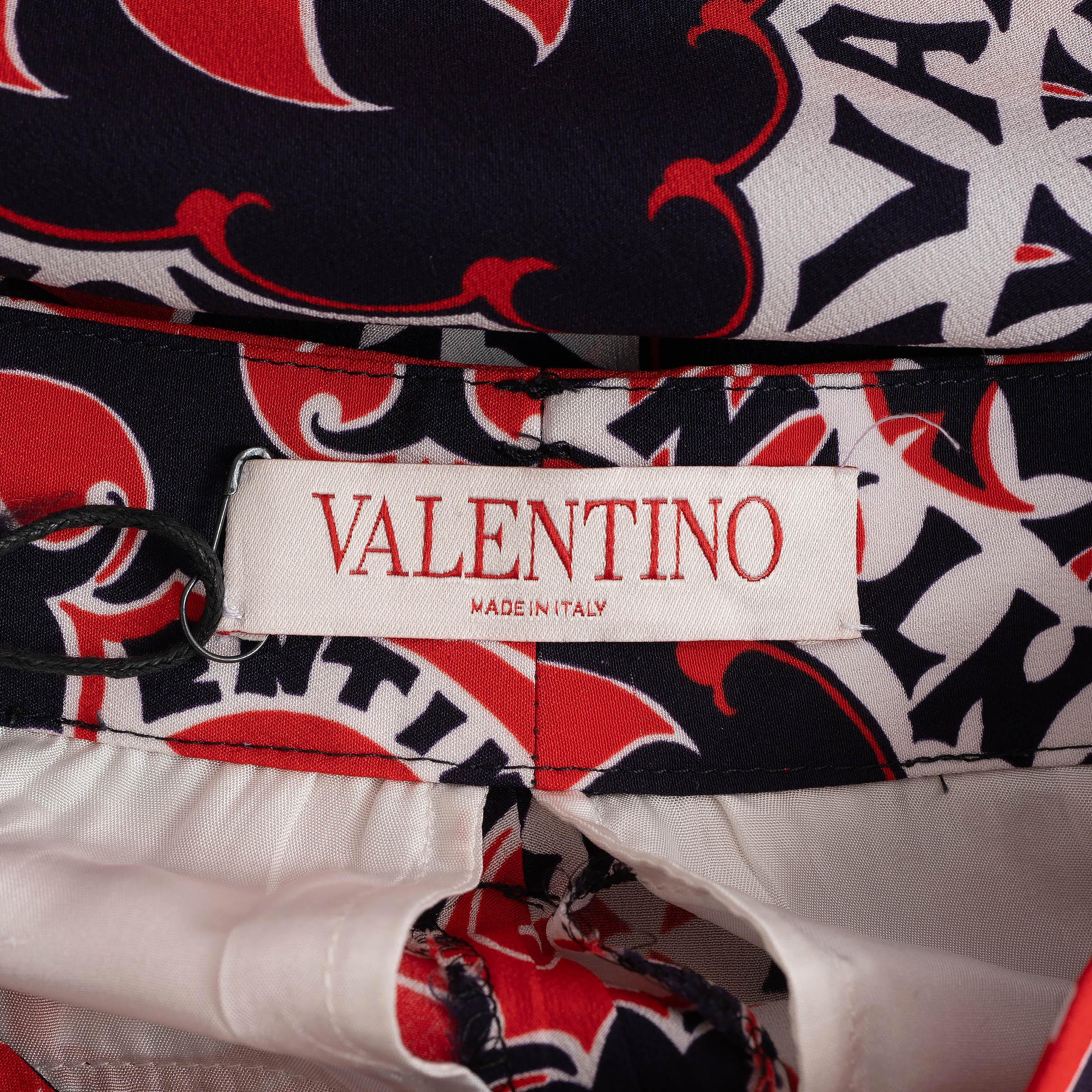 Women's VALENTINO red navy white silk 2022 MANIFESTO STRAIGHT Pants S