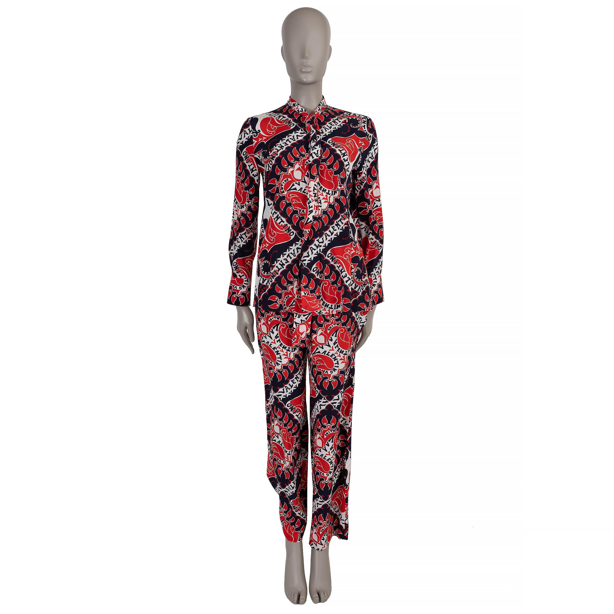 VALENTINO red navy white silk 2022 MANIFESTO STRAIGHT Pants S 1