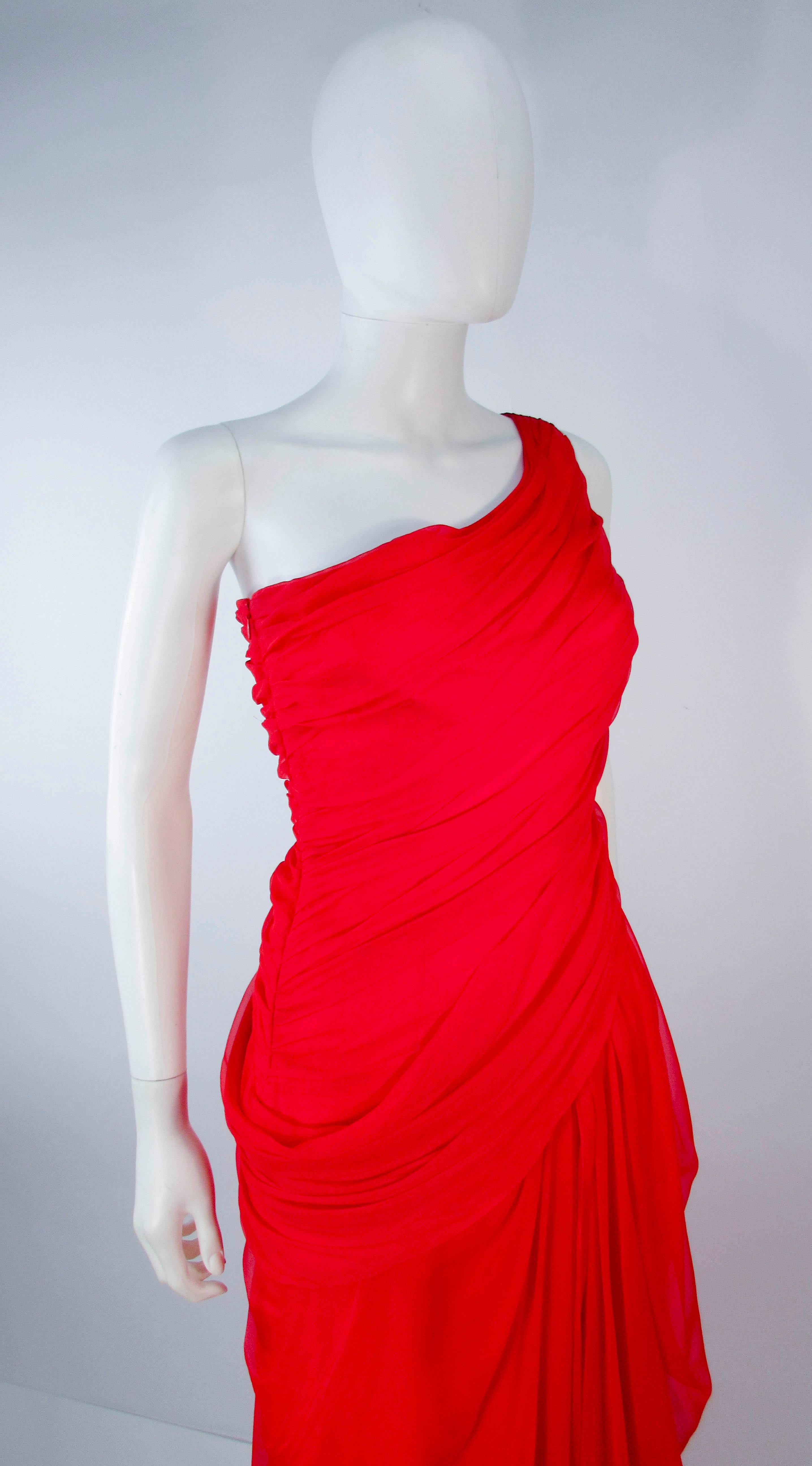 Valentino Red One Shoulder Silk Chiffon Evening Gown 3