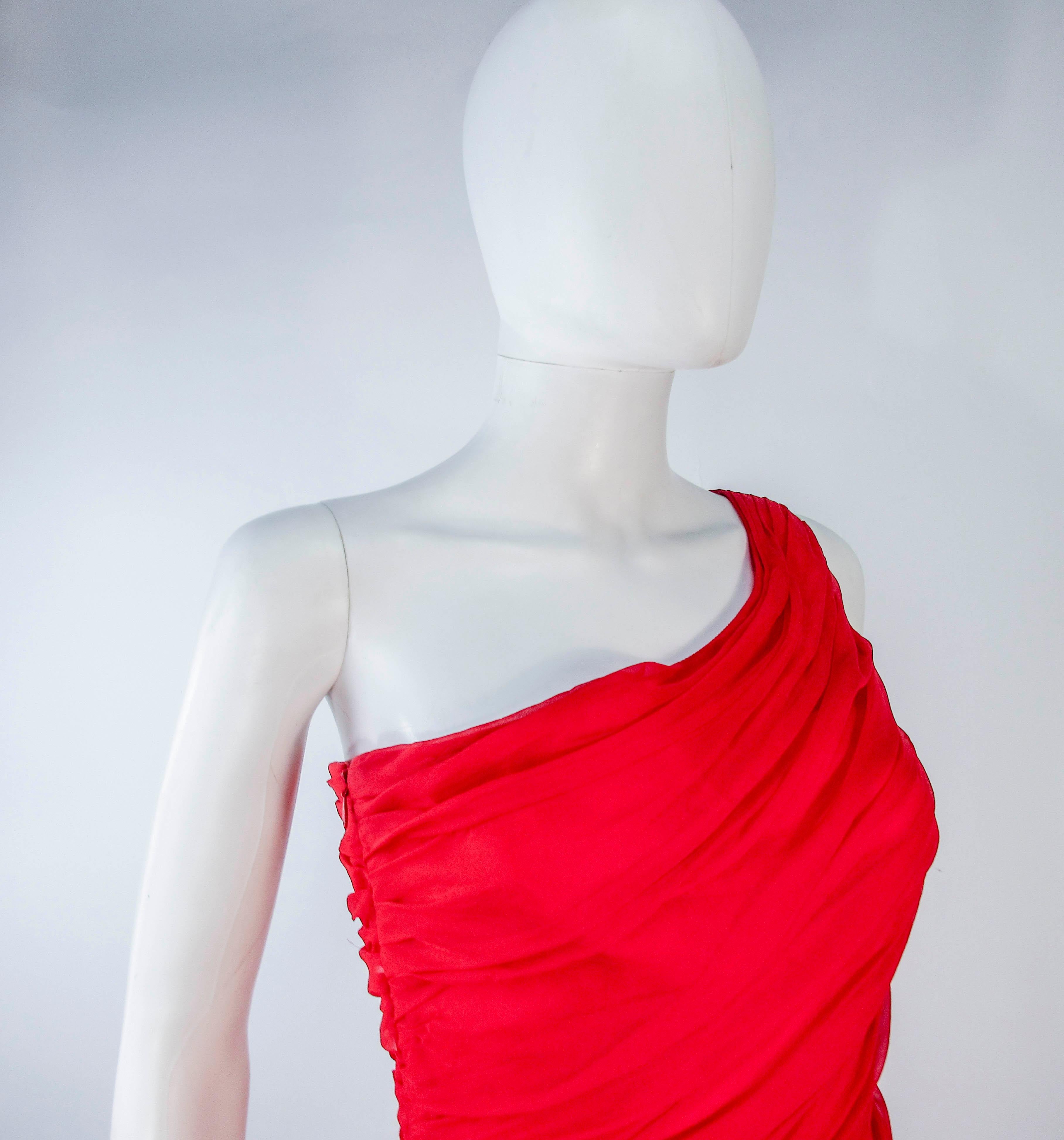 Valentino Red One Shoulder Silk Chiffon Evening Gown 4