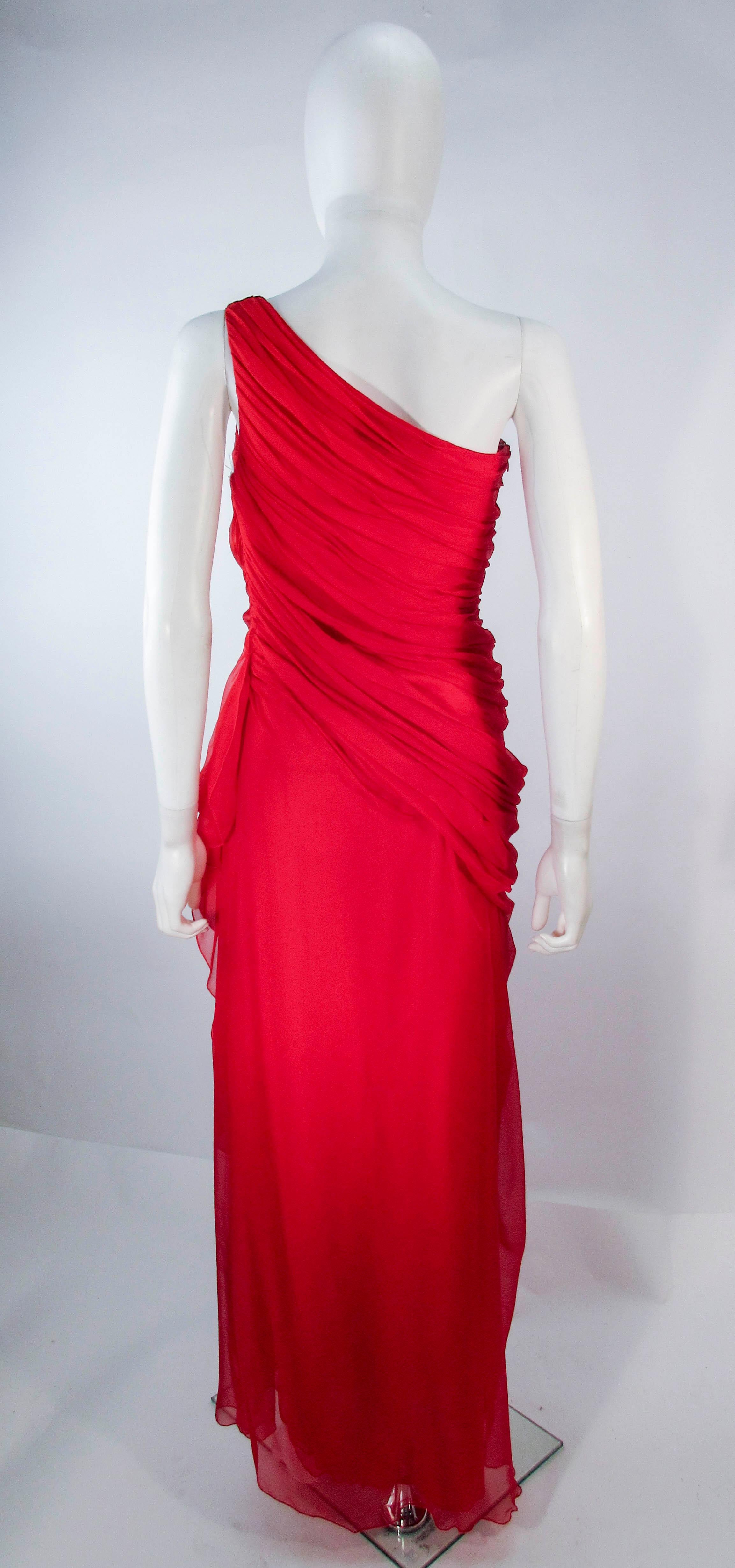 Valentino Red One Shoulder Silk Chiffon Evening Gown 6