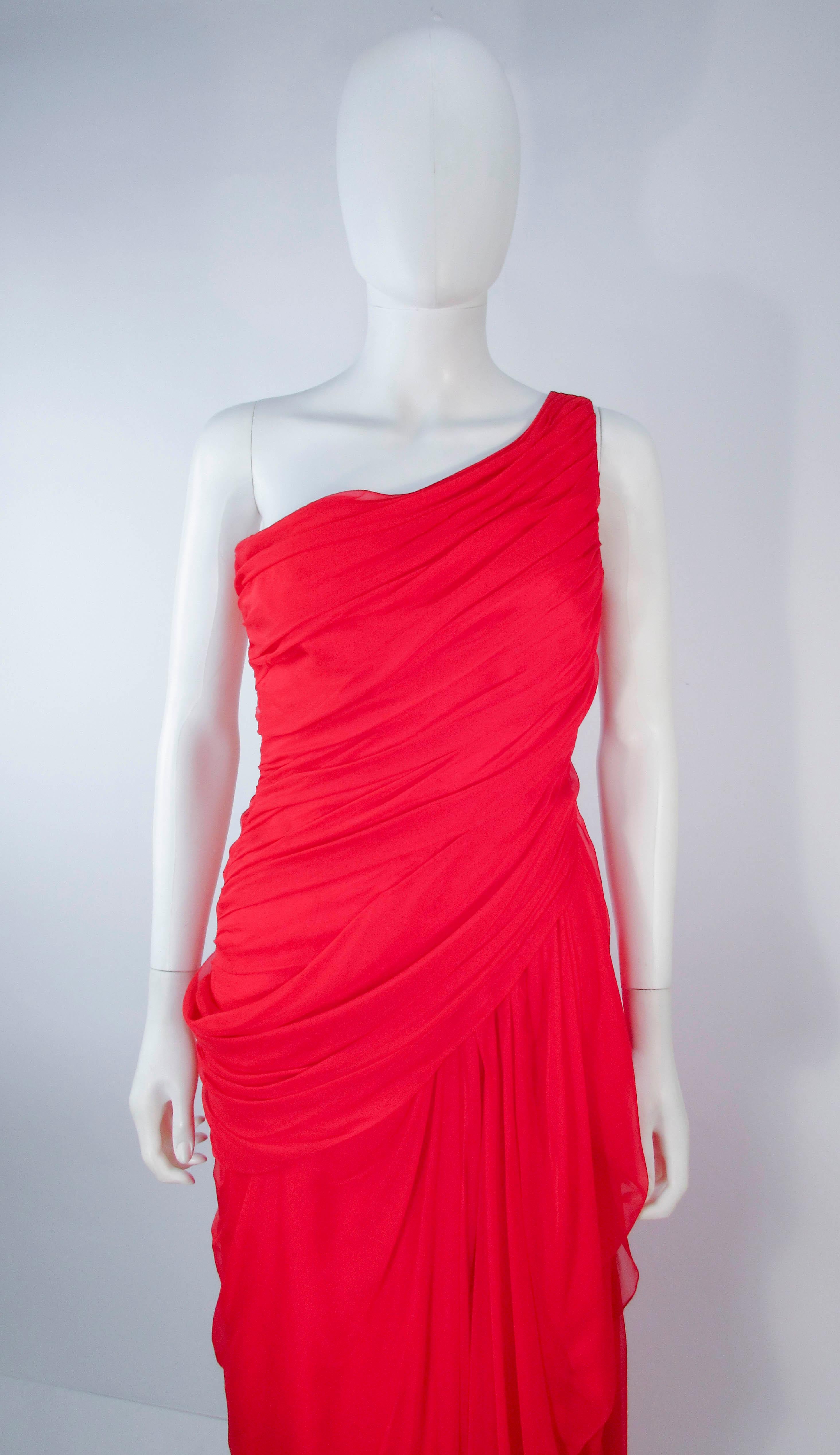 red one shoulder evening gown