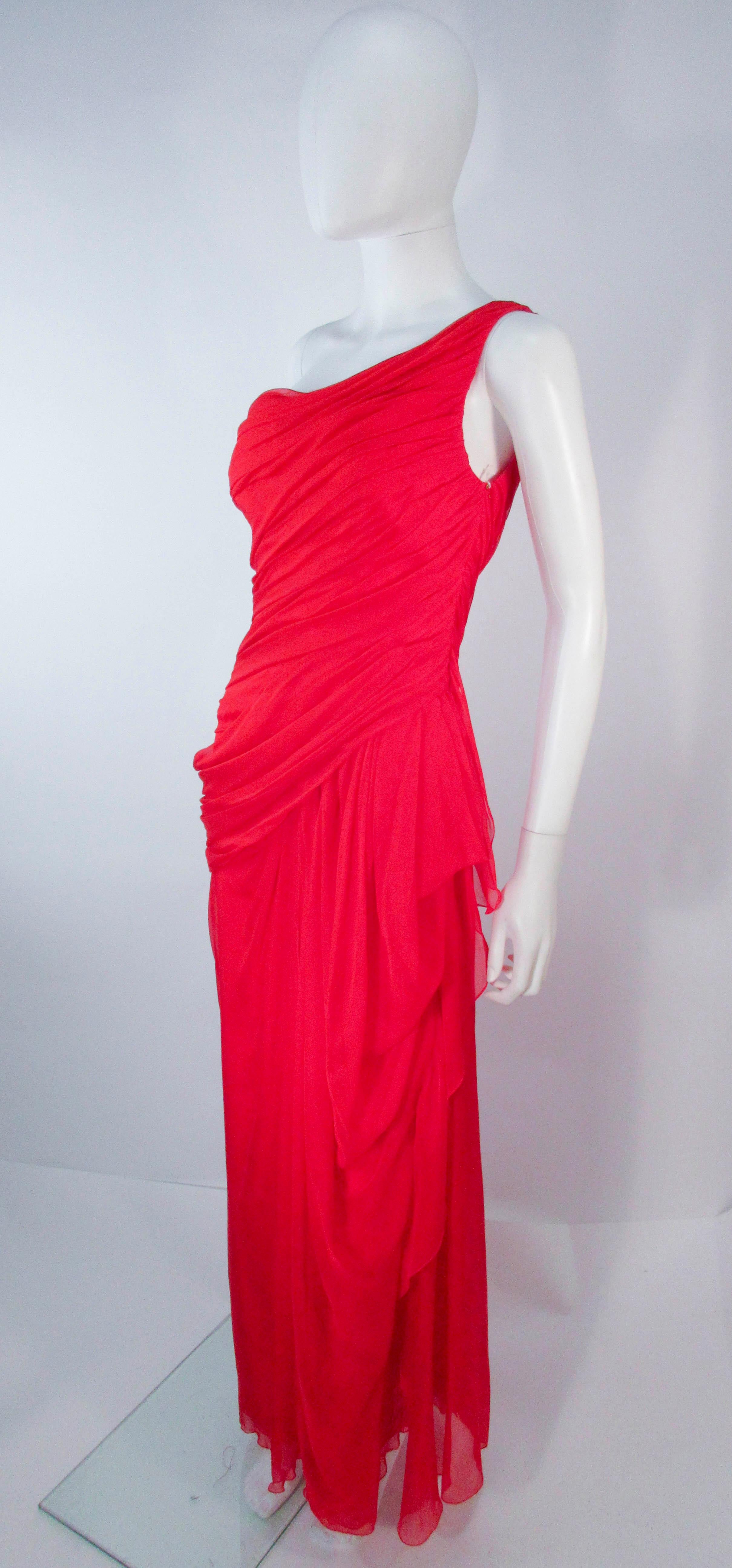 Valentino Red One Shoulder Silk Chiffon Evening Gown In Good Condition In Los Angeles, CA
