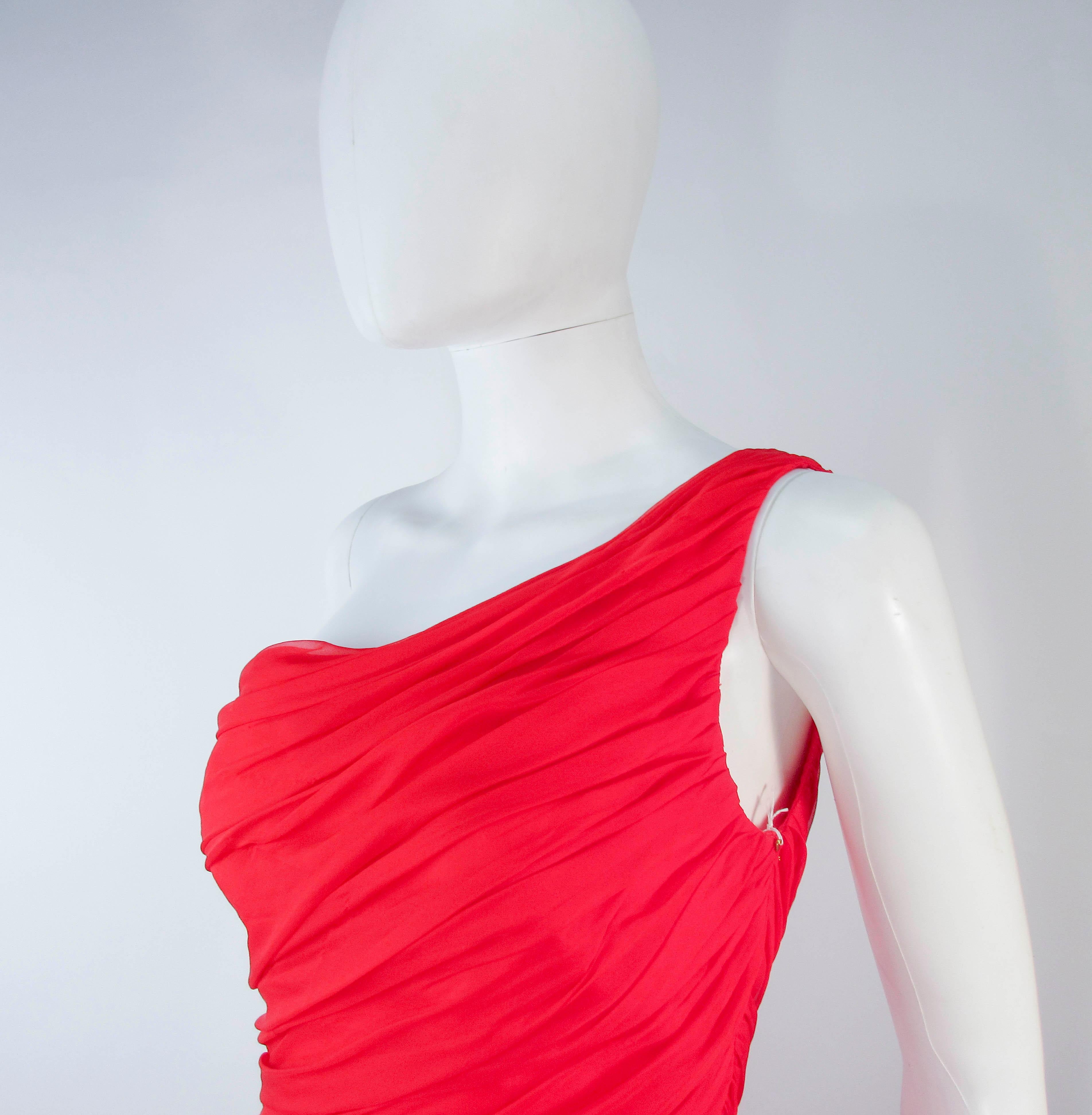 Valentino Red One Shoulder Silk Chiffon Evening Gown 1