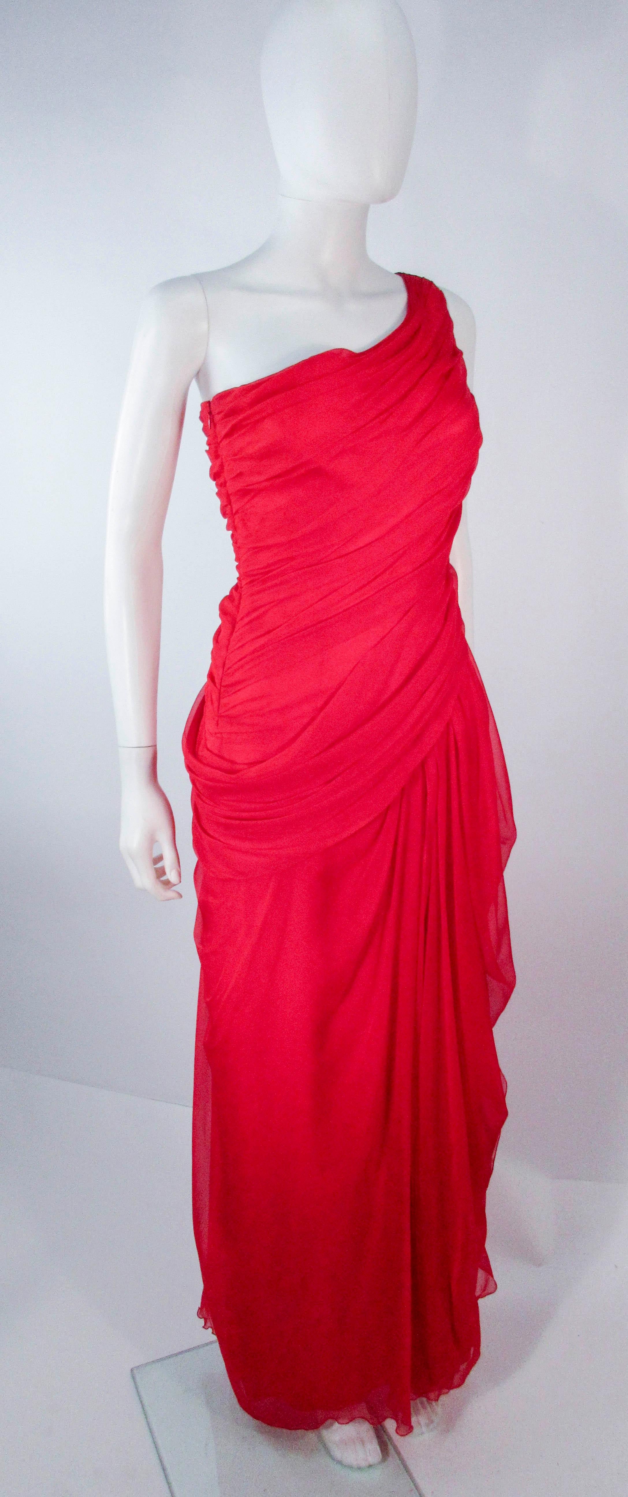 Valentino Red One Shoulder Silk Chiffon Evening Gown 2