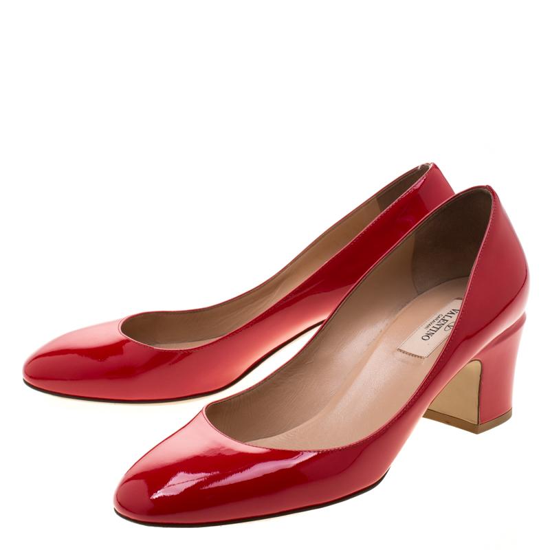 Women's Valentino Red Patent Leather Block Heel Pumps Size 39