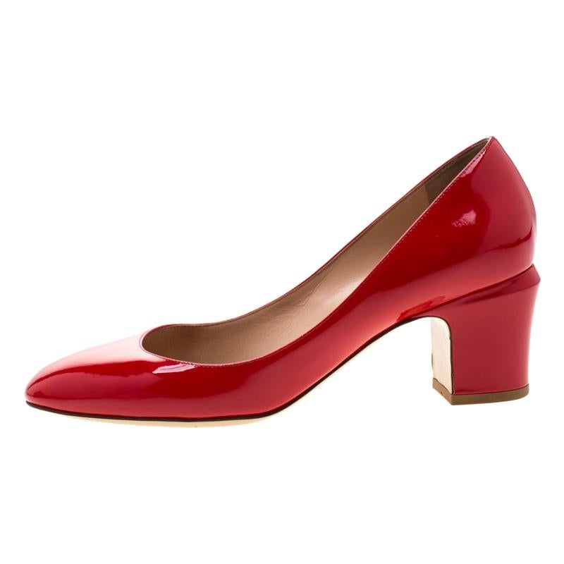 Valentino Red Patent Leather Block Heel Pumps Size 39