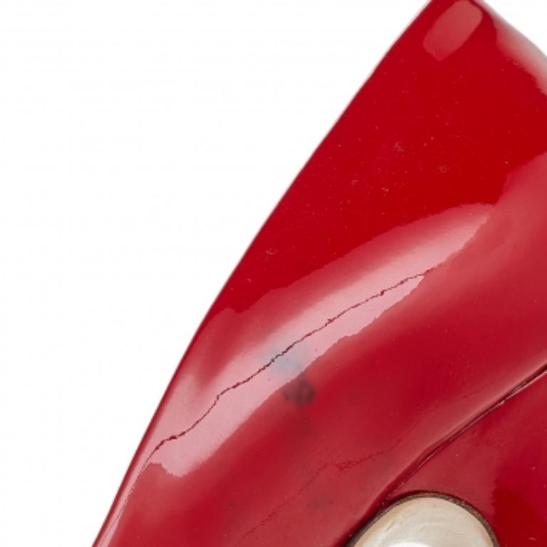 Valentino Red Patent Leather Bow Peep Toe Pumps Size 36 For Sale 2