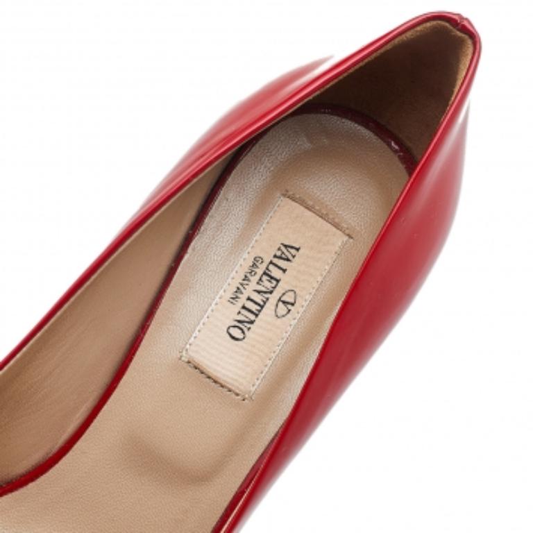 Valentino Red Patent Leather Bow Peep Toe Pumps Size 36 For Sale 5
