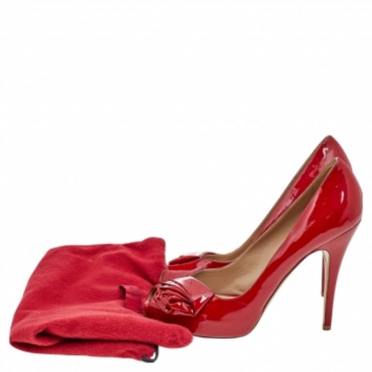 Women's Valentino Red Patent Leather Peep Toe Platform Pumps Size 40