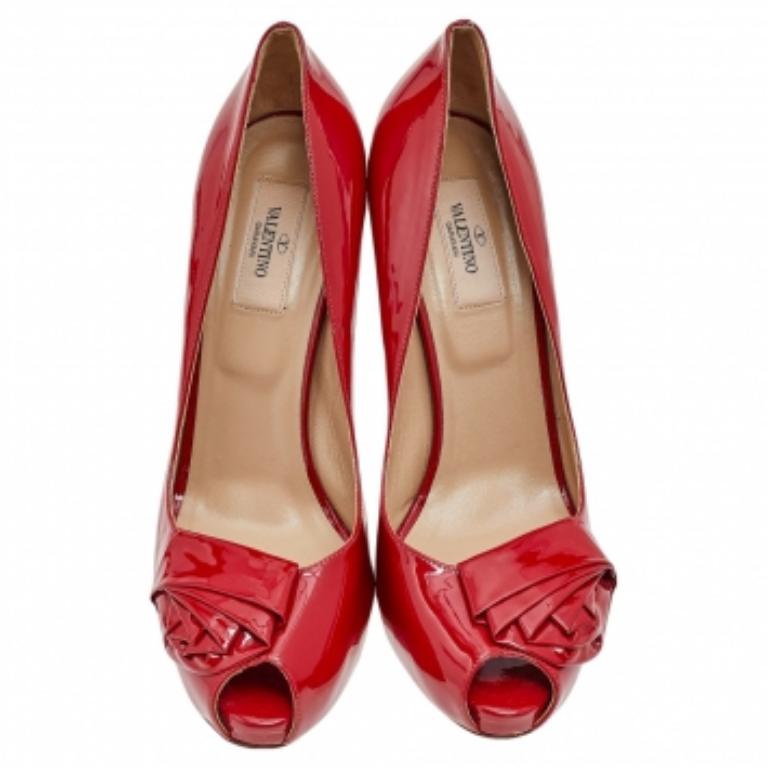 Valentino Red Patent Leather Peep Toe Platform Pumps Size 40 1