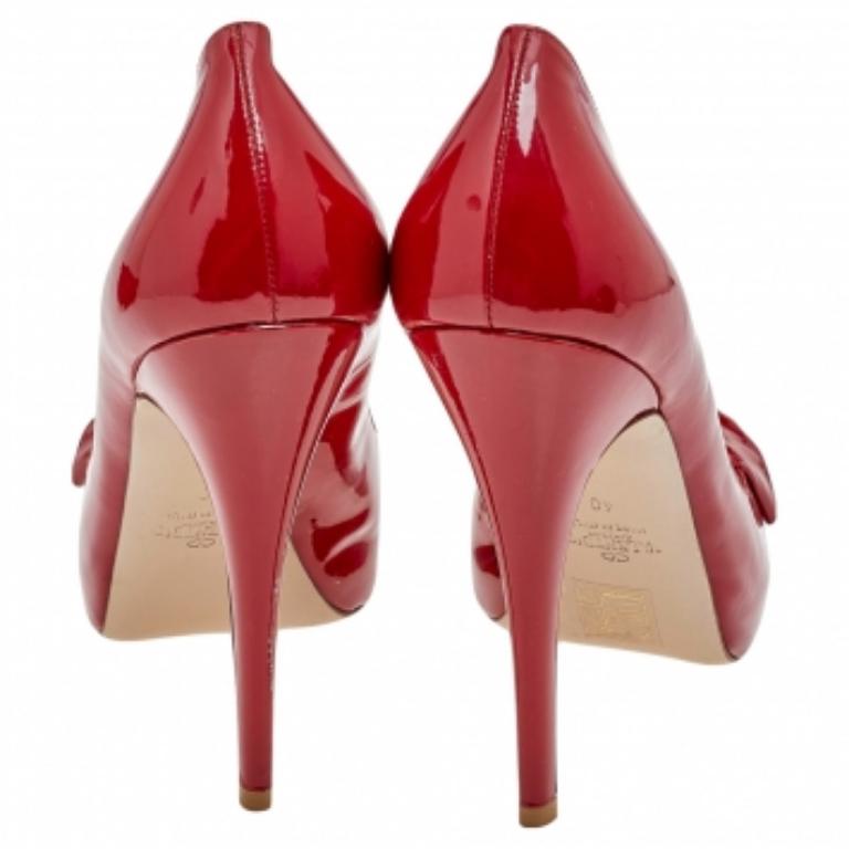 Valentino Red Patent Leather Peep Toe Platform Pumps Size 40 2