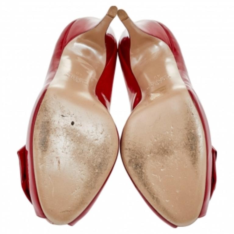 Valentino Red Patent Leather Peep Toe Platform Pumps Size 40 5