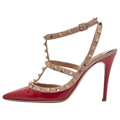 Valentino Red Patent Leather Rockstud Ankle Strap Pumps Size 37.5