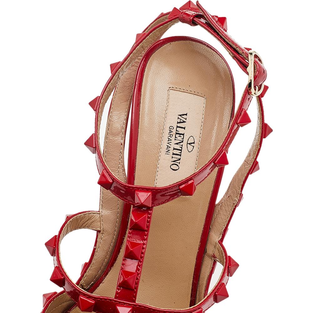 Women's Valentino Red Patent Leather Rockstud Ankle Strap Sandals Size 39.5